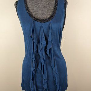 Guess Ruffled Raw Edge Blue w/ Silver Accent T-Shirt Tank Shirt Size L NWT New!